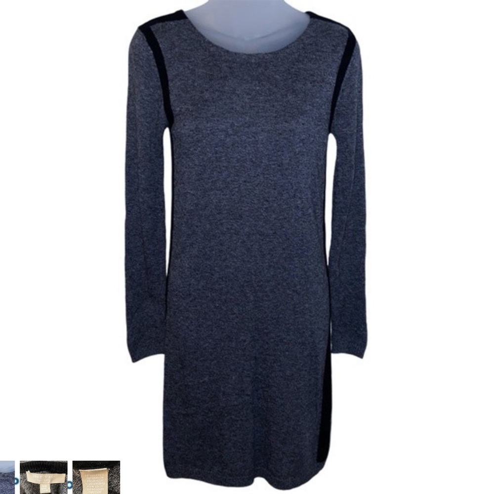 Joan Vass Size L Large Dark Gray and Black Long Sleeve Sweater Dress
